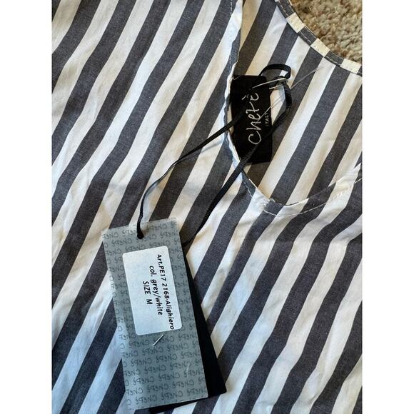 CHEPE ruffled sleeve blouse/shirt, small, Crisp Cotton Blend, White & Gray strip - Picture 8 of 10